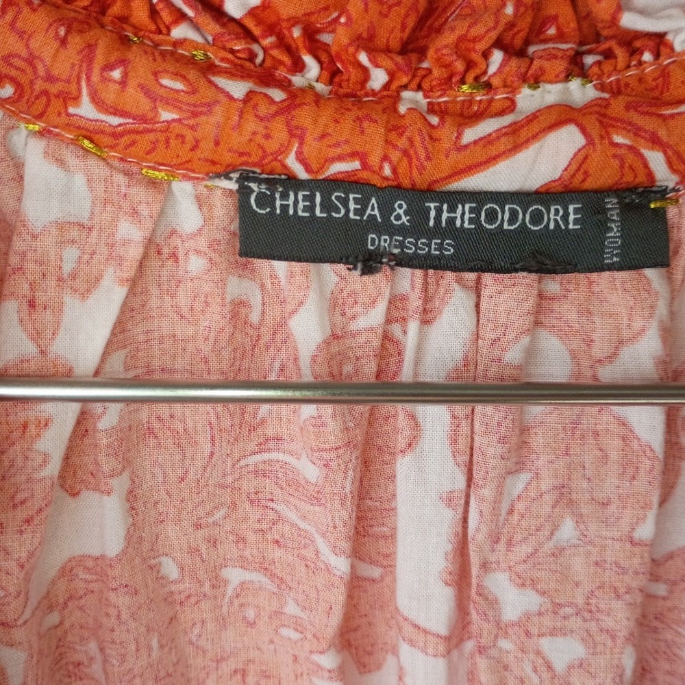 Chelsea & Theodore Orange Floral Tiered Mini Dress Sleeveless Tassel Tie XL - Picture 6 of 14